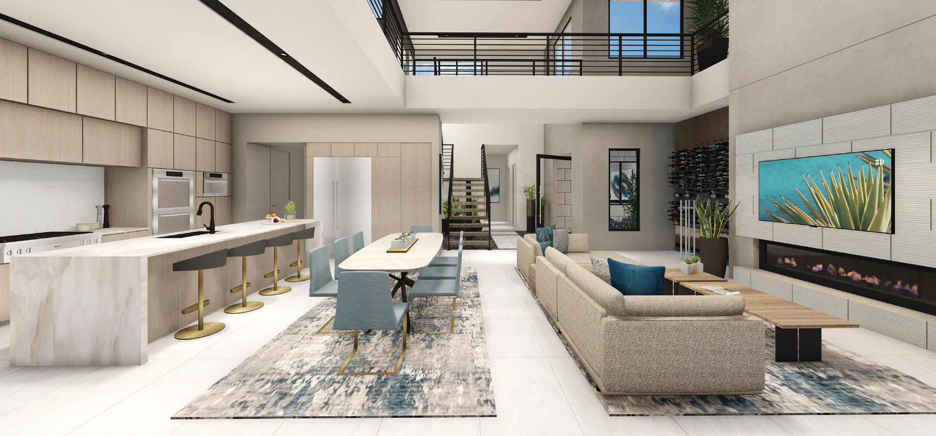 Reveal’s great room brings the dining area and kitchen together in one open space. RENDERING COURTESY OF BLUE HERON