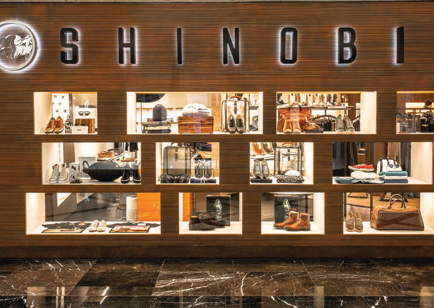 The handsome exterior facade of the new Shinobi Menswear store at Grand Canal Shoppes