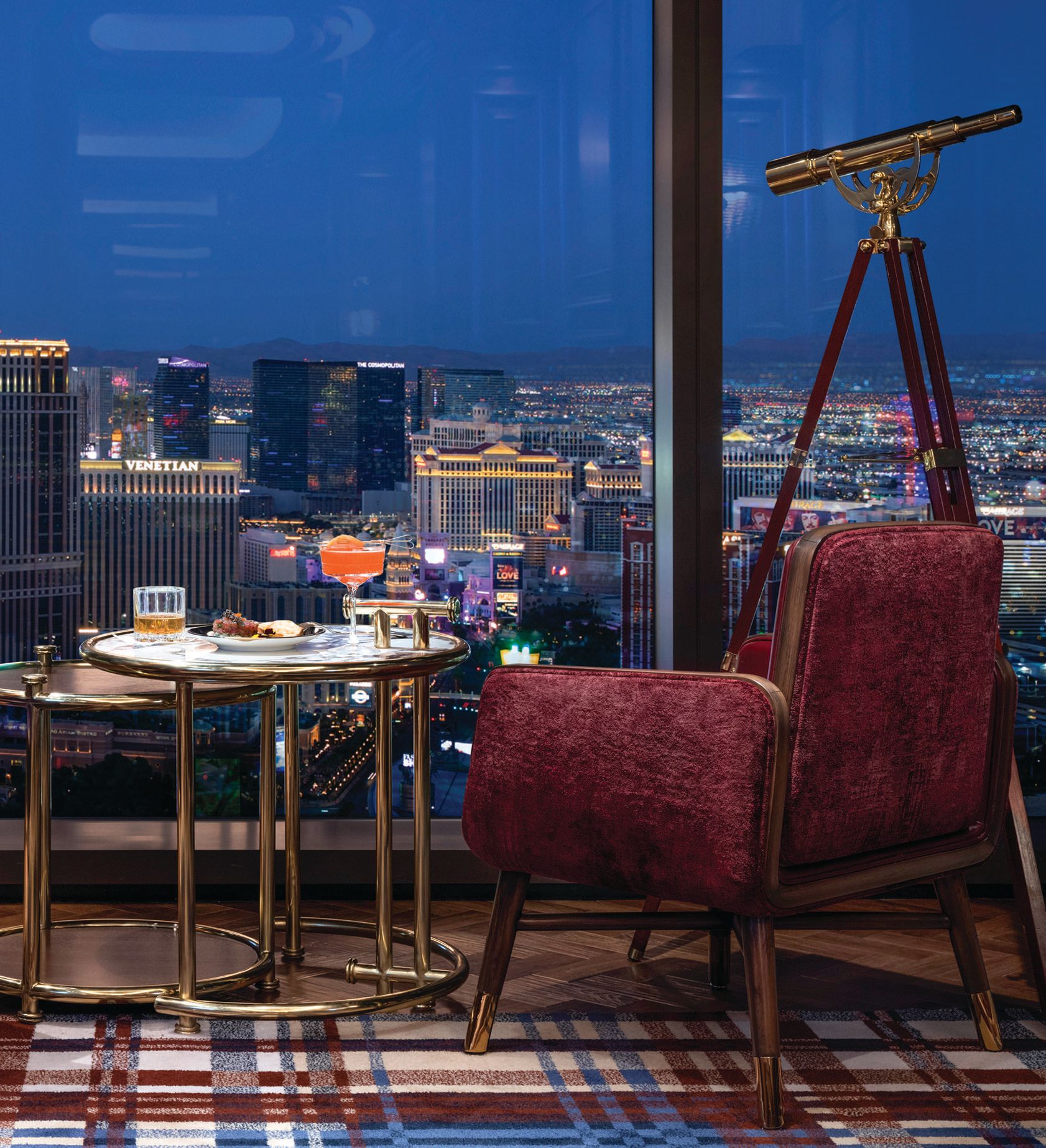 The view from Allē Lounge on 66 at Resorts World Las Vegas PHOTO COURTESY OF RESORTS WORLD LAS VEGAS