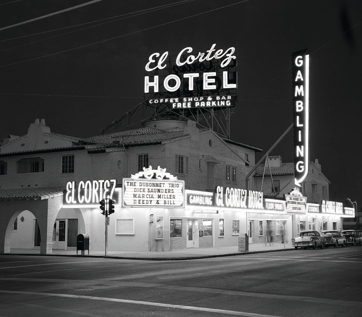 El Cortez Hotel & Casino’s neon arrow, marquee and sign were installed in 1952 and remain untouched to this day PHOTO BY LAS VEGAS NEWS BUREAU