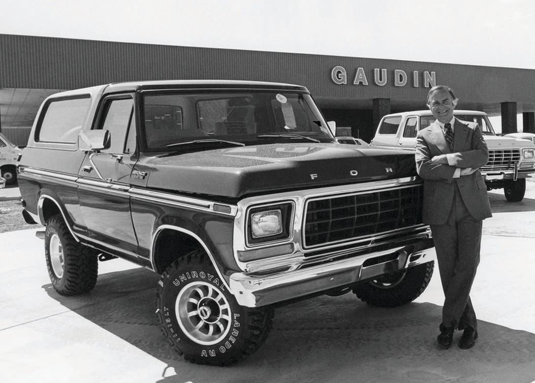 Former Gaudin Ford owner the late Don Ackerman strikes a pose with a Ford Bronco at Gaudin Ford in 1982. PHOTO COURTESY OF GAUDIN MOTOR COMPANY