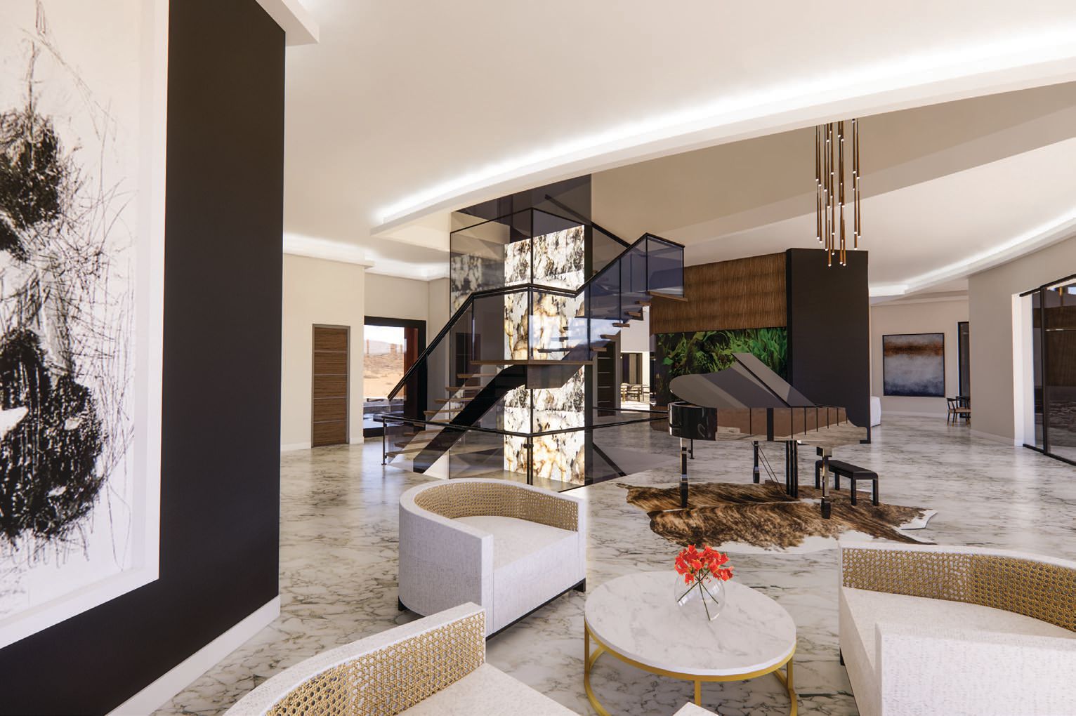 Terra Firma Development’s endless design possibilties ensure your home is truly you, from focal-point staircases to luxurious lounge areas. RENDERINGS BY DIERDRE GADDY, PRINCIPLE INTERIOR DESIGNER, AND NICOLE VALDEZ, INTERIOR DESIGNER, OF TERRA FIRMA DEVELOPMENT